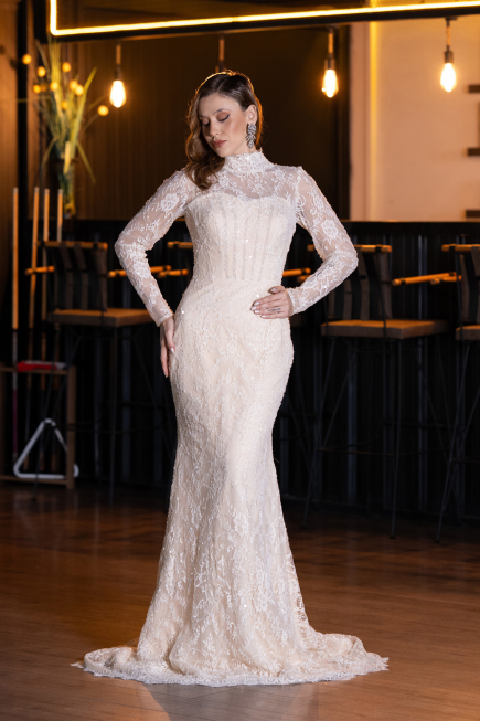 Long Gold Dantelle Haute Couture Dress ABU5462