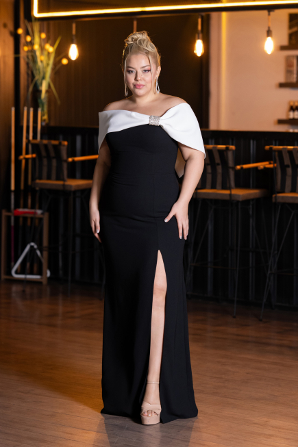 Black-White Long Plus Size Evening Gown ABU3945