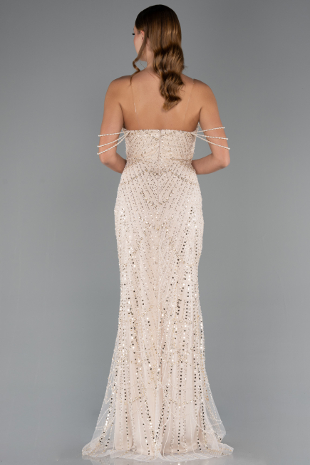 Long Beige Beaded Evening Dress ABU5477