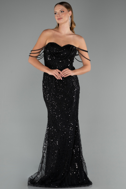 Long Black Beaded Evening Dress ABU5477