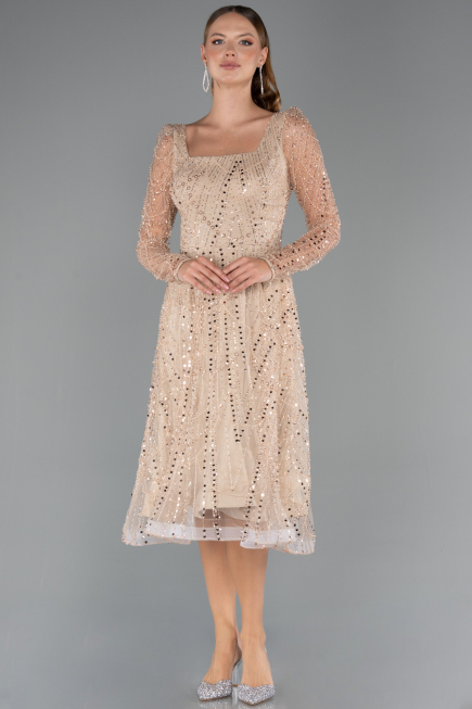 Midi Gold Beaded Cocktail Dress ABK2469