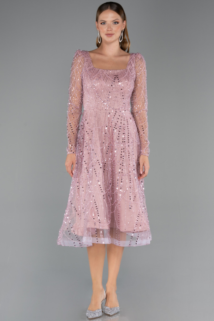 Midi Powder Color Beaded Cocktail Dress ABK2469