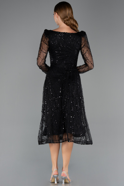Midi Black Beaded Cocktail Dress ABK2469
