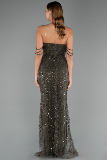 Long Olive Drab Beaded Evening Dress ABU5477