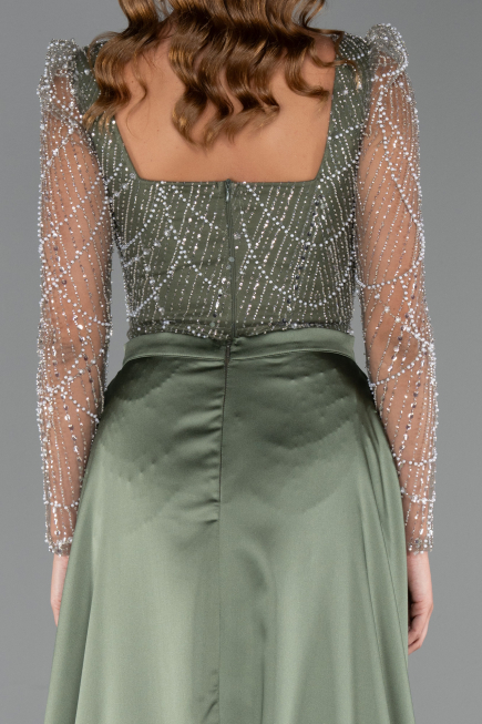 Olive Drab Long Beaded Plus Size Engagement Dress ABU4761