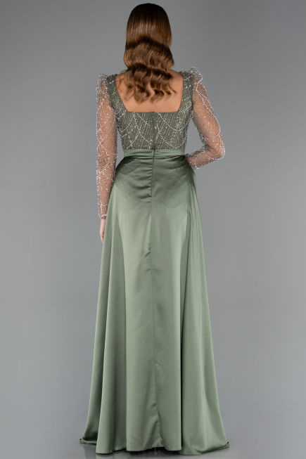 Olive Drab Long Beaded Plus Size Engagement Dress ABU4761