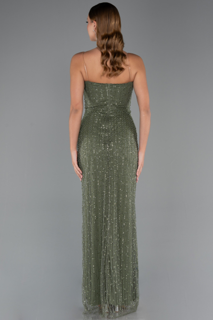 Long Olive Drab Beaded Evening Dress ABU5483