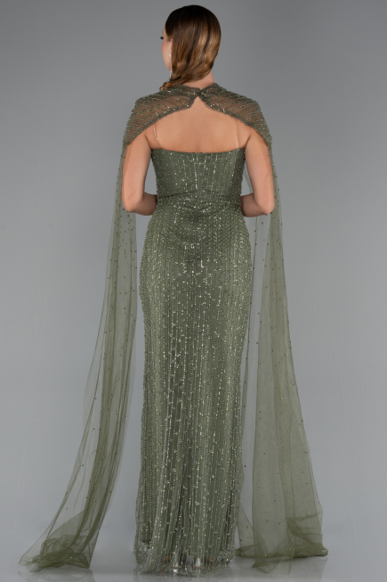 Long Olive Drab Beaded Evening Dress ABU5483