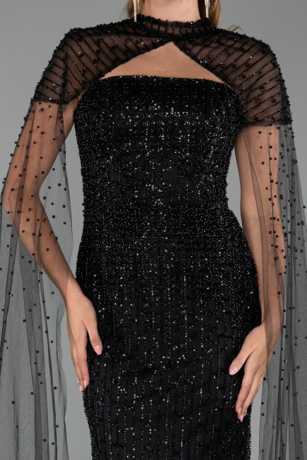 Long Black Beaded Evening Dress ABU5483