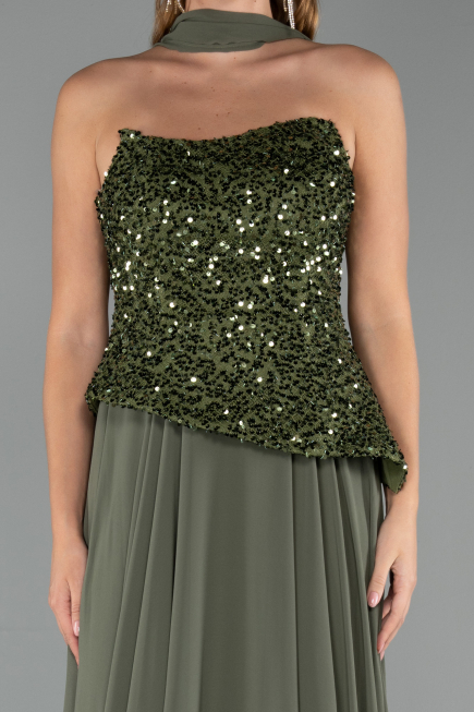 Long Olive Drab Chiffon Evening Dress ABU5486