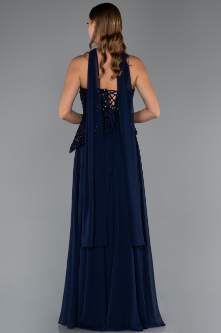 Long Navy Blue Chiffon Evening Dress ABU5486