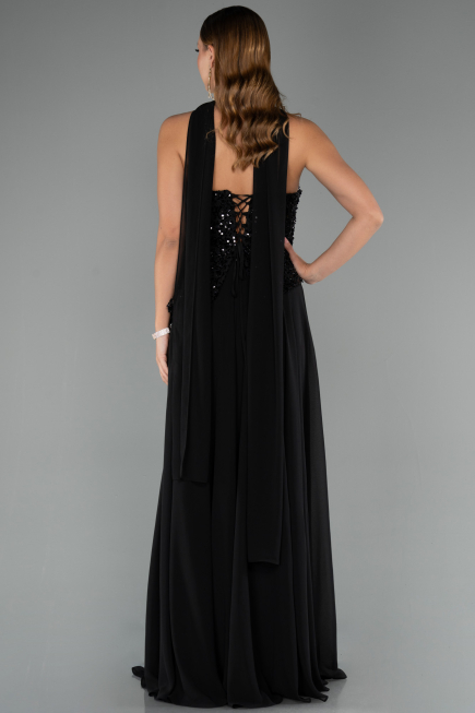 Long Black Chiffon Evening Dress ABU5486