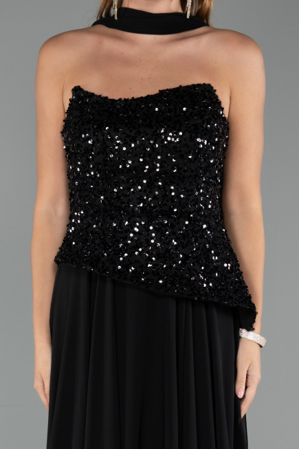 Long Black Chiffon Evening Dress ABU5486