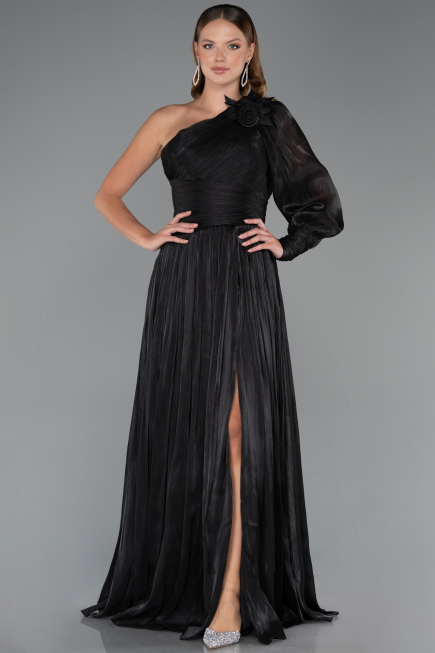 Long Black Chiffon Evening Dress ABU5489