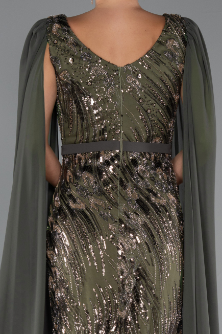 Long Olive Drab Beaded Evening Dress ABU5248