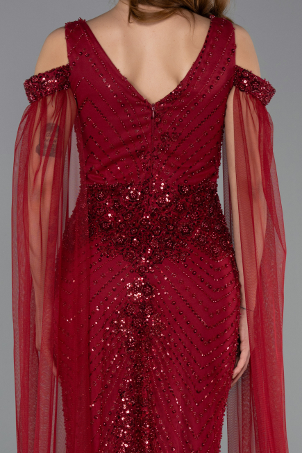 Long Burgundy Beaded Evening Dress ABU5497