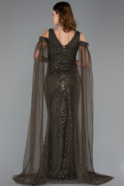 Long Olive Drab Beaded Evening Dress ABU5497