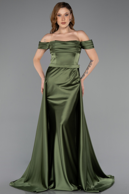 Long Olive Drab Satin Evening Dress ABU5507
