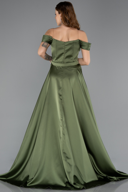 Long Olive Drab Satin Evening Dress ABU5507