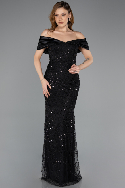 Long Black Beaded Evening Dress ABU5503