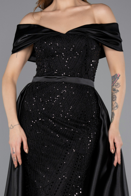 Long Black Beaded Evening Dress ABU5503