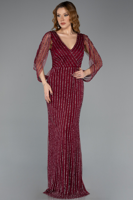 Long Burgundy Stony Evening Dress ABU5475