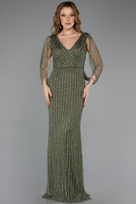 Long Olive Drab Stony Evening Dress ABU5475