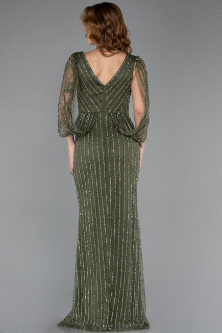 Long Olive Drab Stony Evening Dress ABU5475