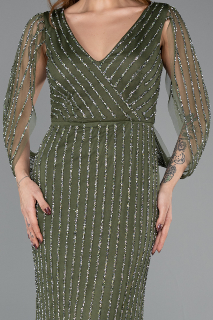 Long Olive Drab Stony Evening Dress ABU5475