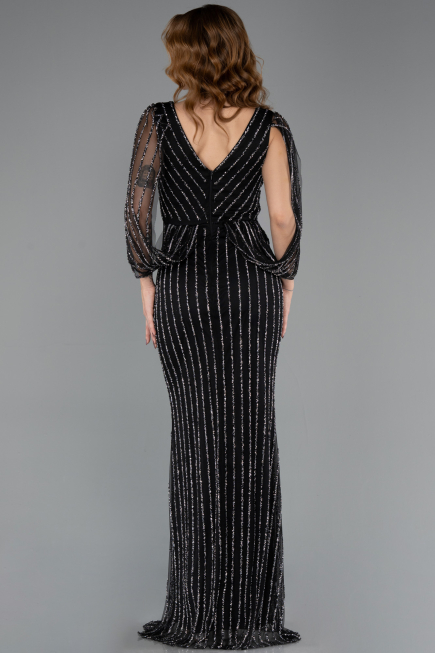 Long Black Stony Evening Dress ABU5475