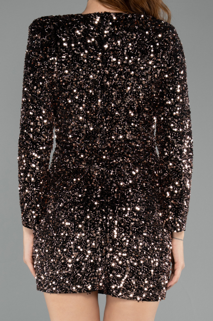 Mini Copper Sequined Velvet Party Dress ABK2477