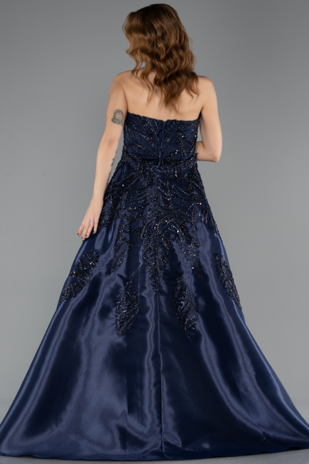 Long Navy Blue Beaded Evening Dress ABU5511