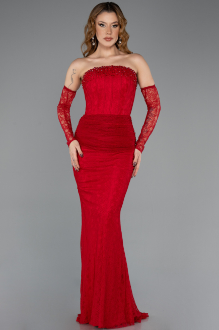 Long Red Dantelle Evening Dress ABU5510