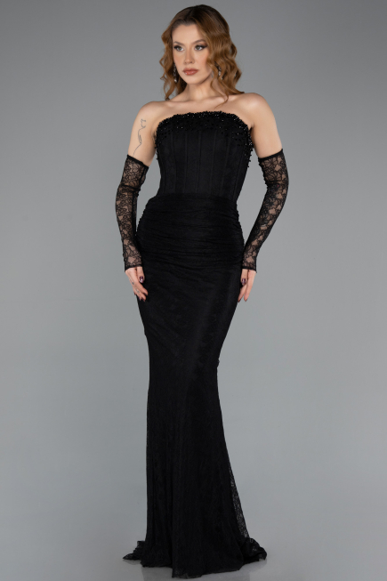 Long Black Dantelle Evening Dress ABU5510