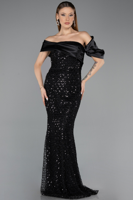 Long Black Scaly Evening Dress ABU5529