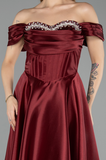 Long Burgundy Satin Evening Dress ABU5530
