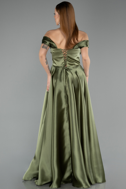 Long Olive Drab Satin Evening Dress ABU5530