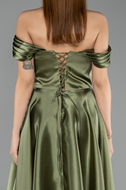Long Olive Drab Satin Evening Dress ABU5530