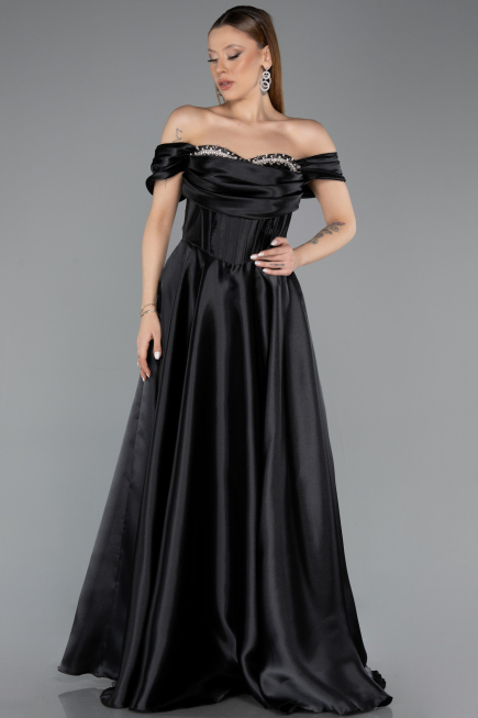 Long Black Satin Evening Dress ABU5530