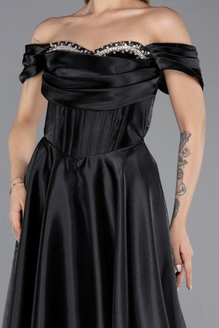 Long Black Satin Evening Dress ABU5530