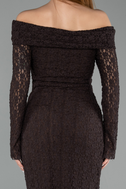 Midi Brown Dantelle Party Dress ABK2488