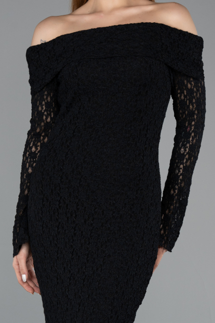 Midi Black Dantelle Party Dress ABK2488