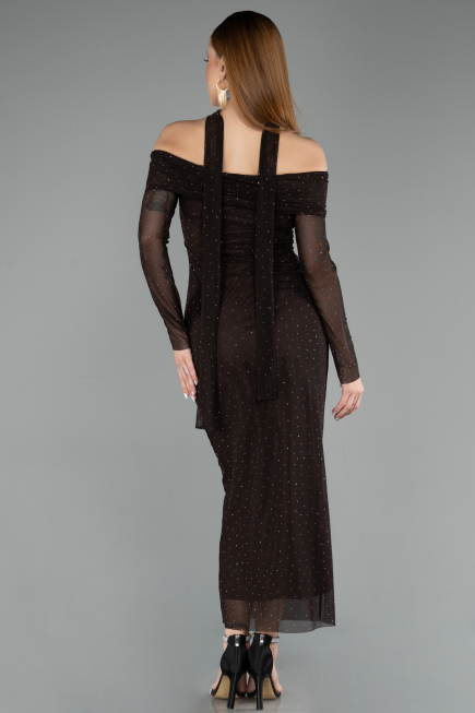 Midi Brown Stony Cocktail Dress ABK2491