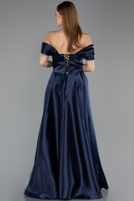 Long Navy Blue Satin Evening Dress ABU5530
