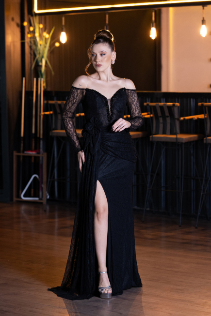Long Black Dantelle Evening Dress ABU5509