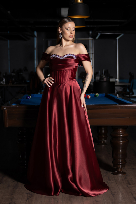 Long Burgundy Satin Evening Dress ABU5530