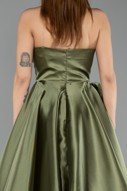 Long Olive Drab Satin Evening Dress ABU5541