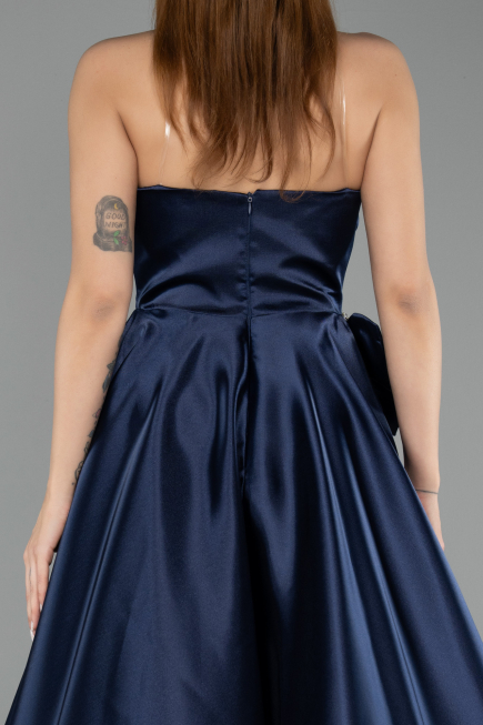 Long Navy Blue Satin Evening Dress ABU5541