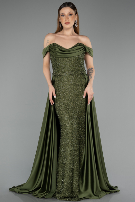 Long Olive Drab Beaded Evening Dress ABU5542