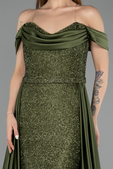 Long Olive Drab Beaded Evening Dress ABU5542